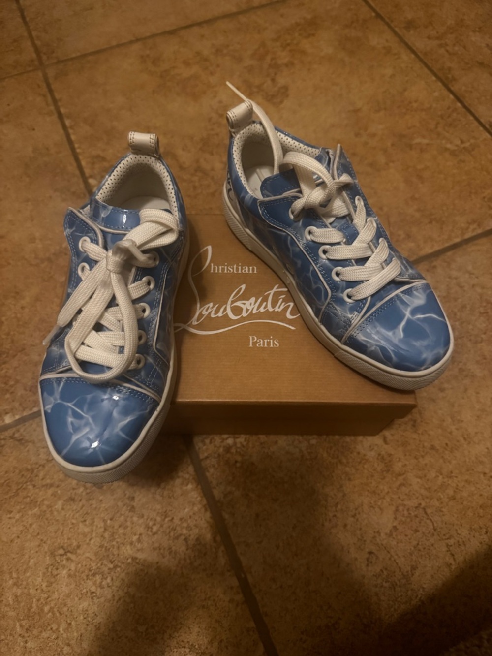 Christian Louboutin Kids Light Blue Patent Leather Sneakers